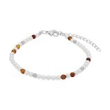 AMOR Stainless Steel Pearl & Tigers Eye Beaded Bracelet