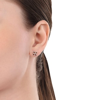 Amor Sterling Silver Glass Stone Flower Stud Earrings