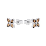 AMOR Sterling Silver Glass Stone Flower Stud Earrings