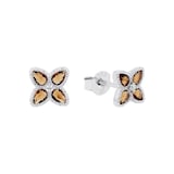 AMOR Sterling Silver Glass Stone Flower Stud Earrings