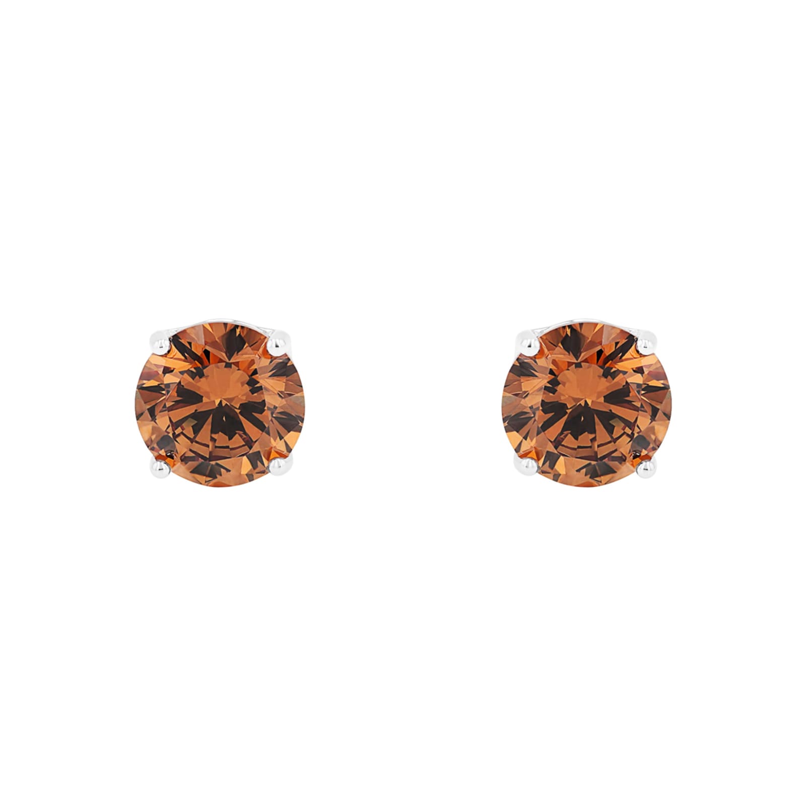AMOR Sterling Silver Brown Cubic Zirconia Stud Earrings