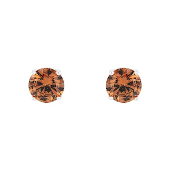 Amor Sterling Silver Brown Cubic Zirconia Stud Earrings