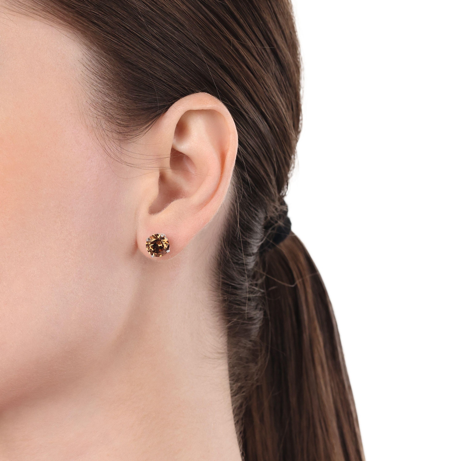 AMOR Sterling Silver Brown Cubic Zirconia Stud Earrings