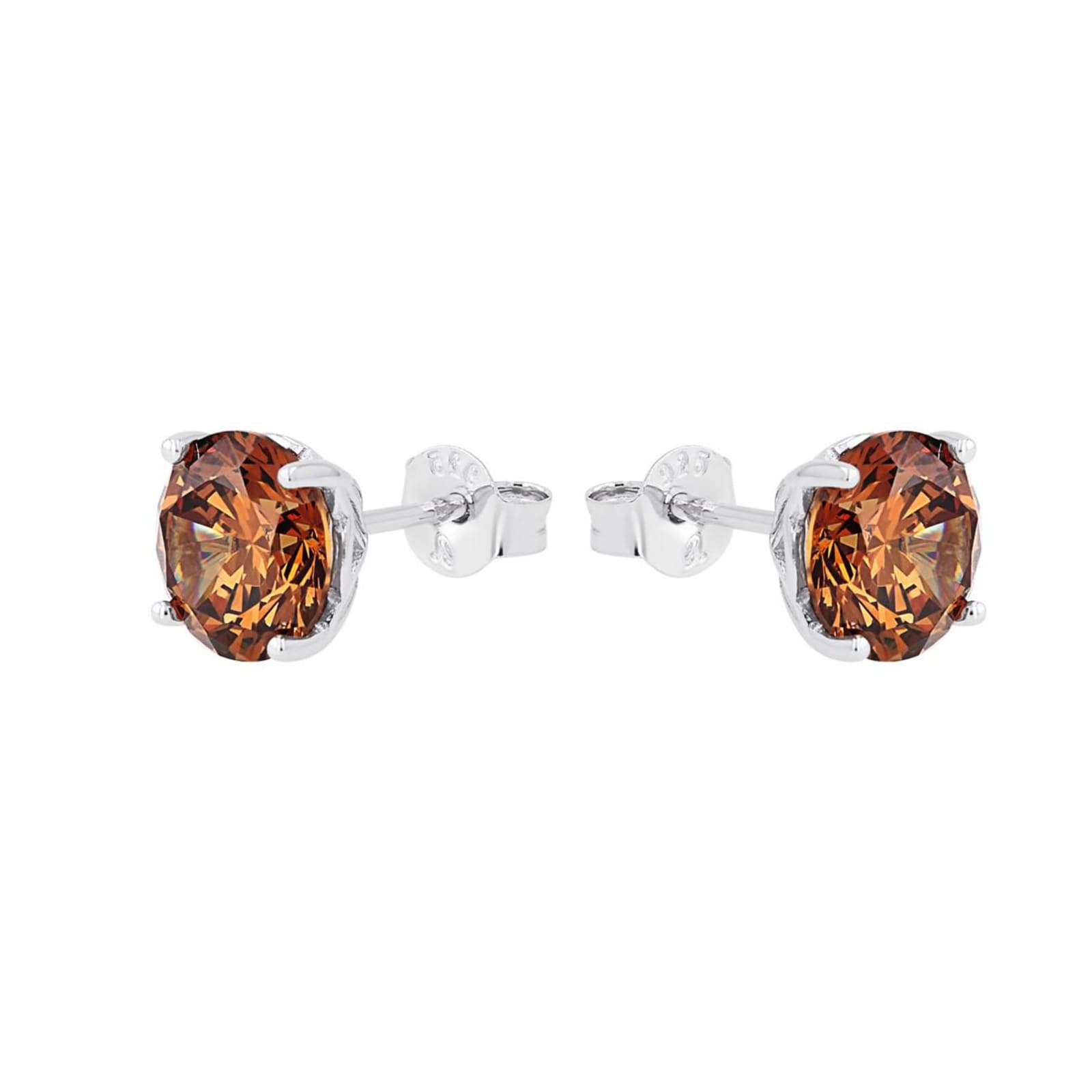AMOR Sterling Silver Brown Cubic Zirconia Stud Earrings