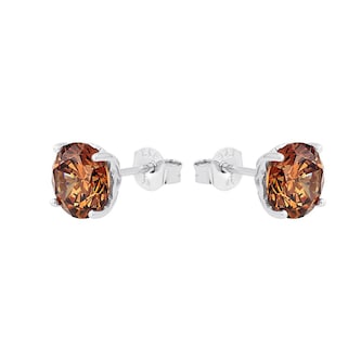 AMOR Sterling Silver Brown Cubic Zirconia Stud Earrings