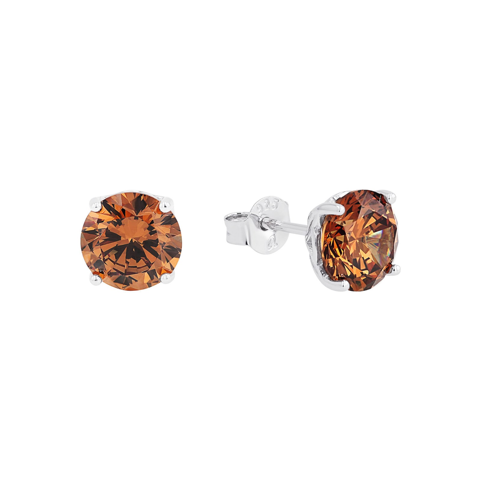 AMOR Sterling Silver Brown Cubic Zirconia Stud Earrings