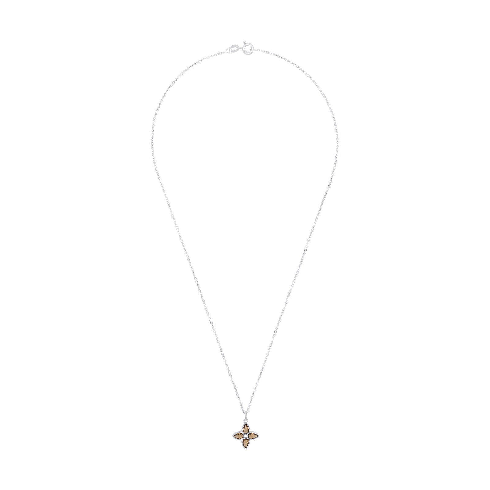 AMOR Sterling Silver Glass Stone Flower Pendant Necklace AMOR Sterling Silver Glass Stone Flower Pendant Necklace