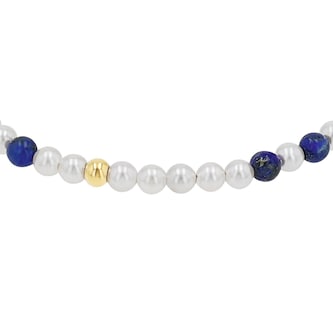 AMOR Sterling Silver Lapis & Pearl Beaded Bracelet