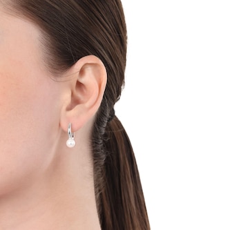 Amor Sterling Silver Pearl Hoop Earrings