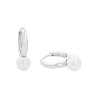 AMOR Sterling Silver Pearl Hoop Earrings