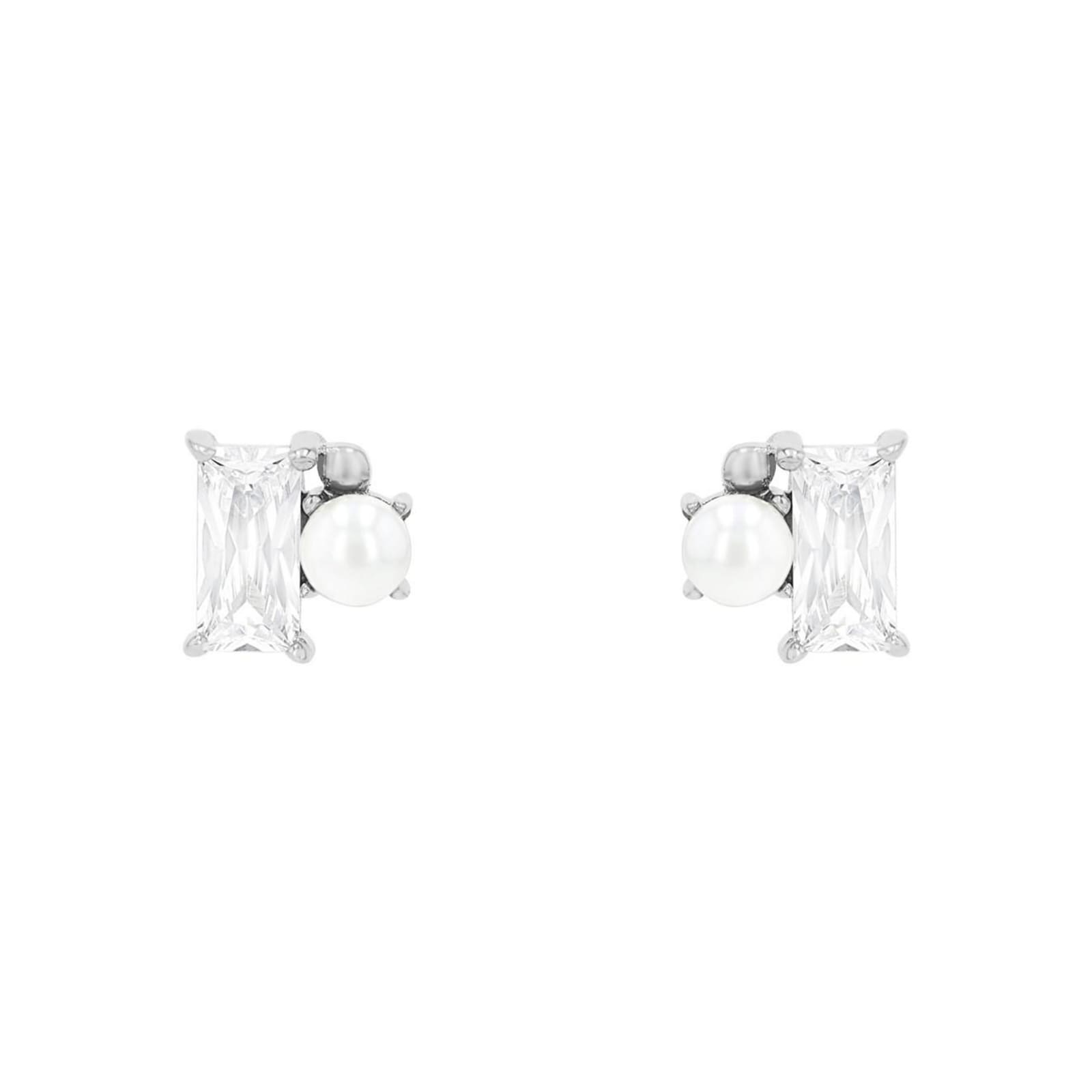 AMOR Sterling Silver Cubic Zirconia & Pearl Stud Earrings