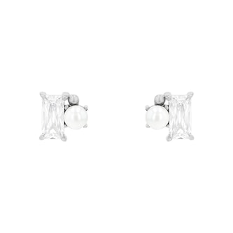 Amor Sterling Silver Cubic Zirconia & Pearl Stud Earrings