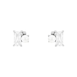 37970343 - Sterling Silver Cubic Zirconia & Pearl Stud Earrings