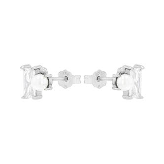 AMOR Sterling Silver Cubic Zirconia & Pearl Stud Earrings