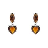 AMOR Sterling Silver Brown Glass Stone Heart Drop Earrings