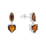 AMOR Sterling Silver Brown Glass Stone Heart Drop Earrings