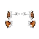 AMOR Sterling Silver Brown Glass Stone Heart Drop Earrings