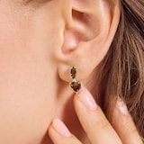 AMOR Sterling Silver Brown Glass Stone Heart Drop Earrings