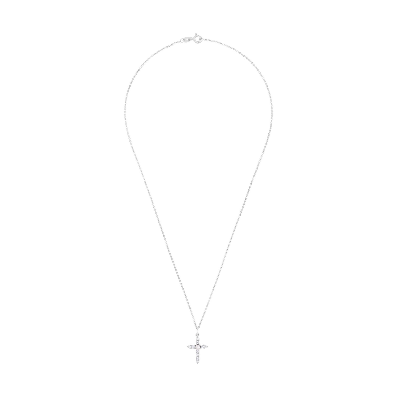 AMOR Sterling Silver Cubic Zirconia & Pearl Cross Pendant Necklace AMOR Sterling Silver Cubic Zirconia & Pearl Cross Pendant Necklace
