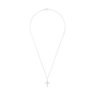 Amor Sterling Silver Cubic Zirconia & Pearl Cross Pendant Necklace