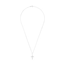 37970346 - Sterling Silver Cubic Zirconia & Pearl Cross Pendant Necklace