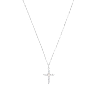 AMOR Sterling Silver Cubic Zirconia & Pearl Cross Pendant Necklace AMOR Sterling Silver Cubic Zirconia & Pearl Cross Pendant Necklace
