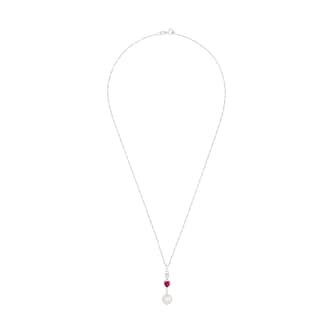 AMOR Sterling Silver Pearl & Cubic Zirconia Heart Pendant Necklace