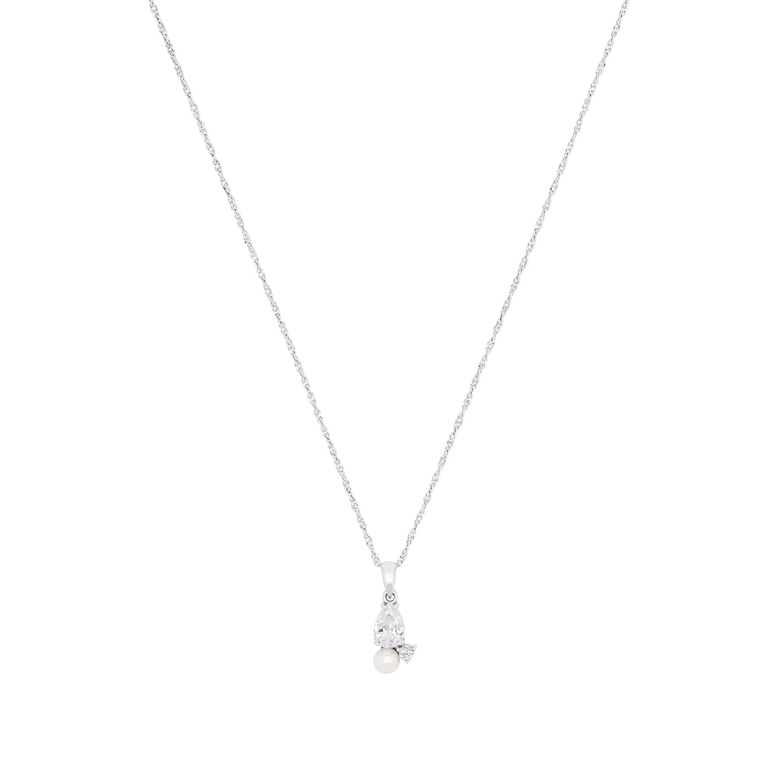 AMOR Sterling Silver Pearl & Cubic Zirconia Pendant Necklace