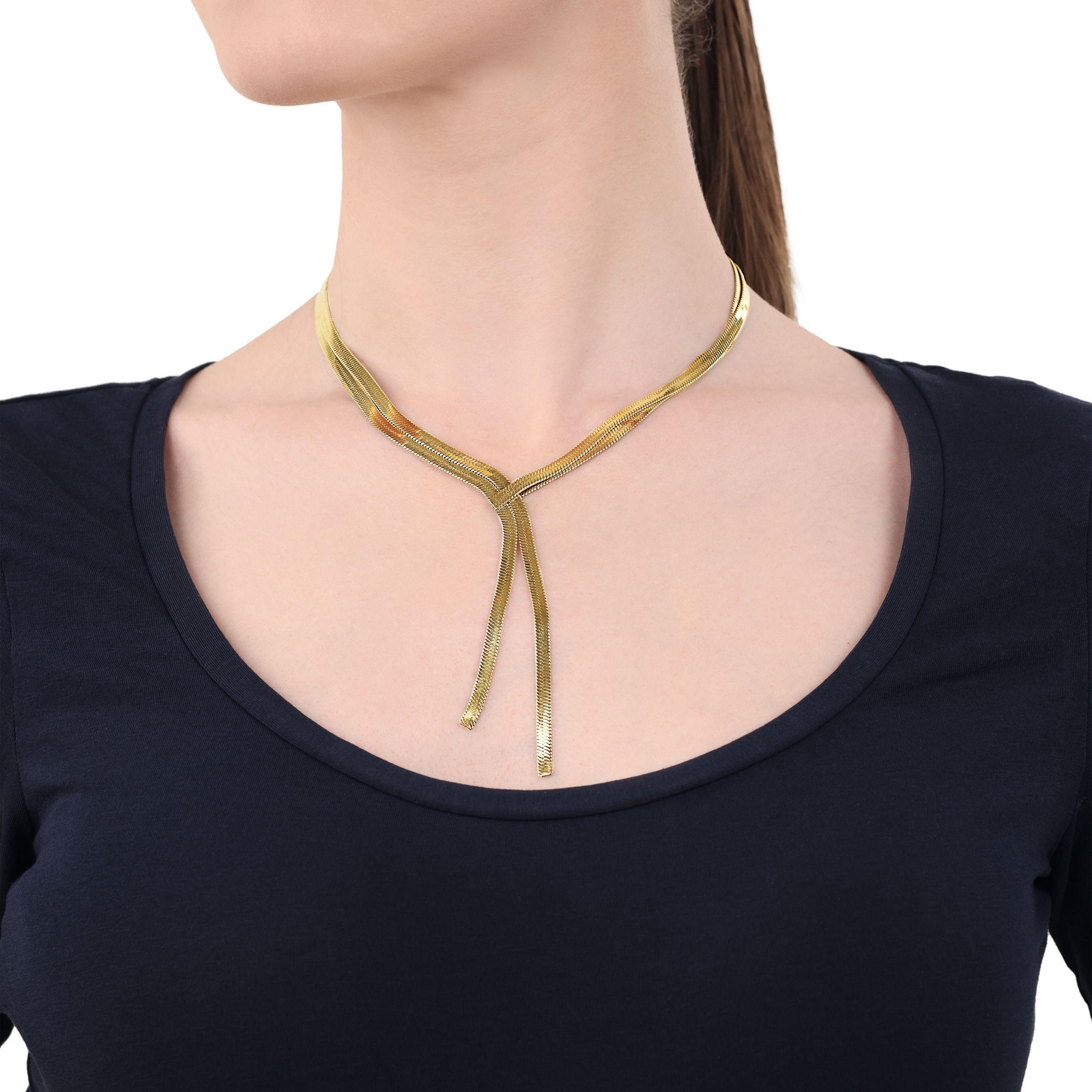 AMOR Yellow Gold Coloured Y Chain Necklace