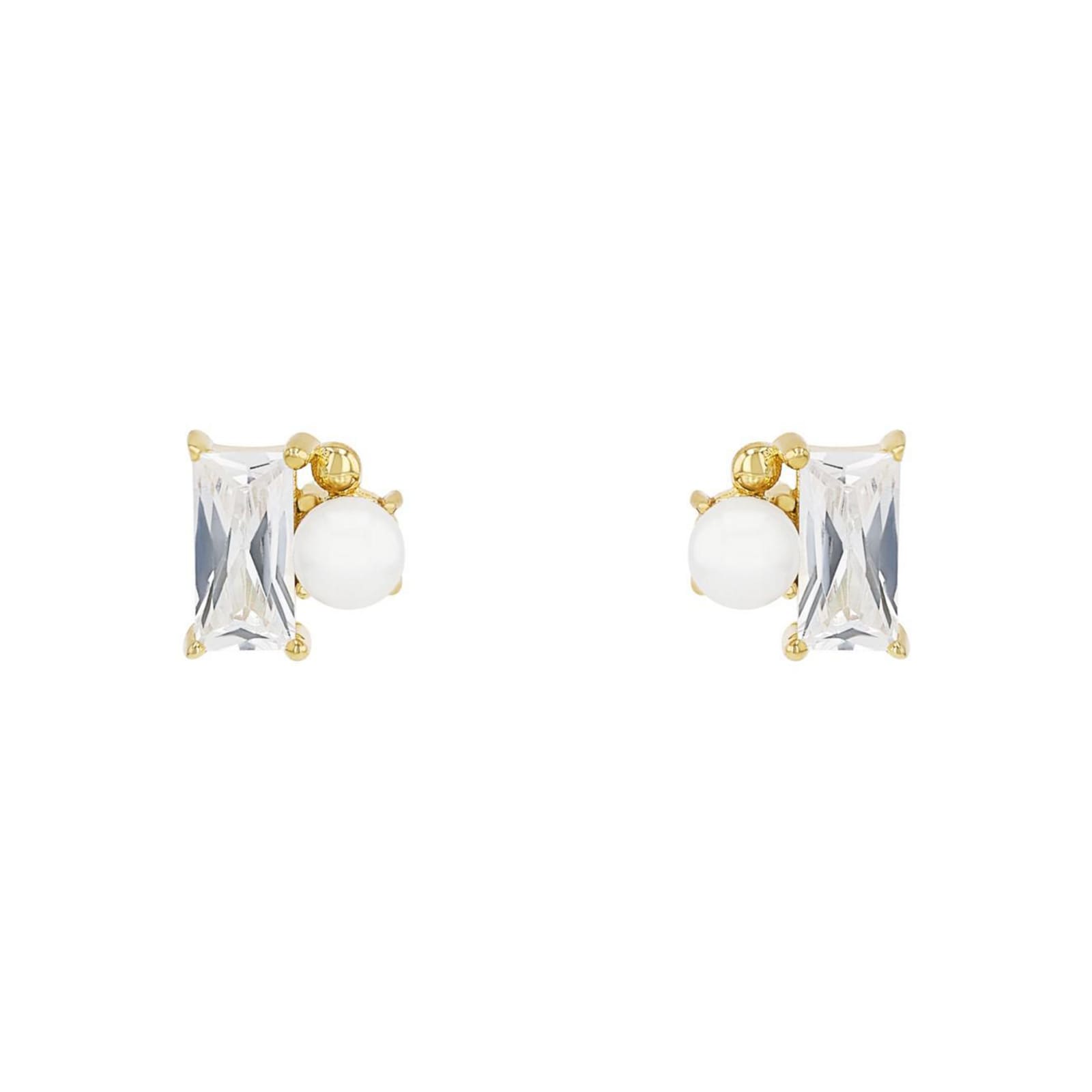 AMOR Yellow Gold Coloured Sterling Silver Pearl & Cubic Zirconia Stud Earrings