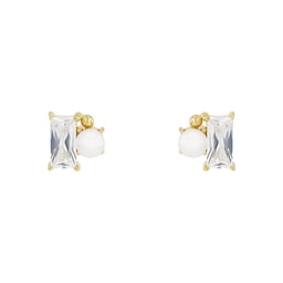 37970354 - Yellow Gold Coloured Sterling Silver Pearl & Cubic Zirconia Stud Earrings