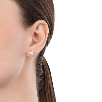 Amor Yellow Gold Coloured Sterling Silver Pearl & Cubic Zirconia Stud Earrings