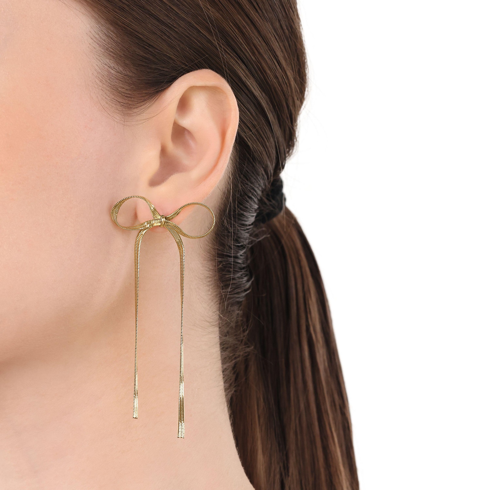 AMOR Yellow Gold Coloured Bow Drop Earrings