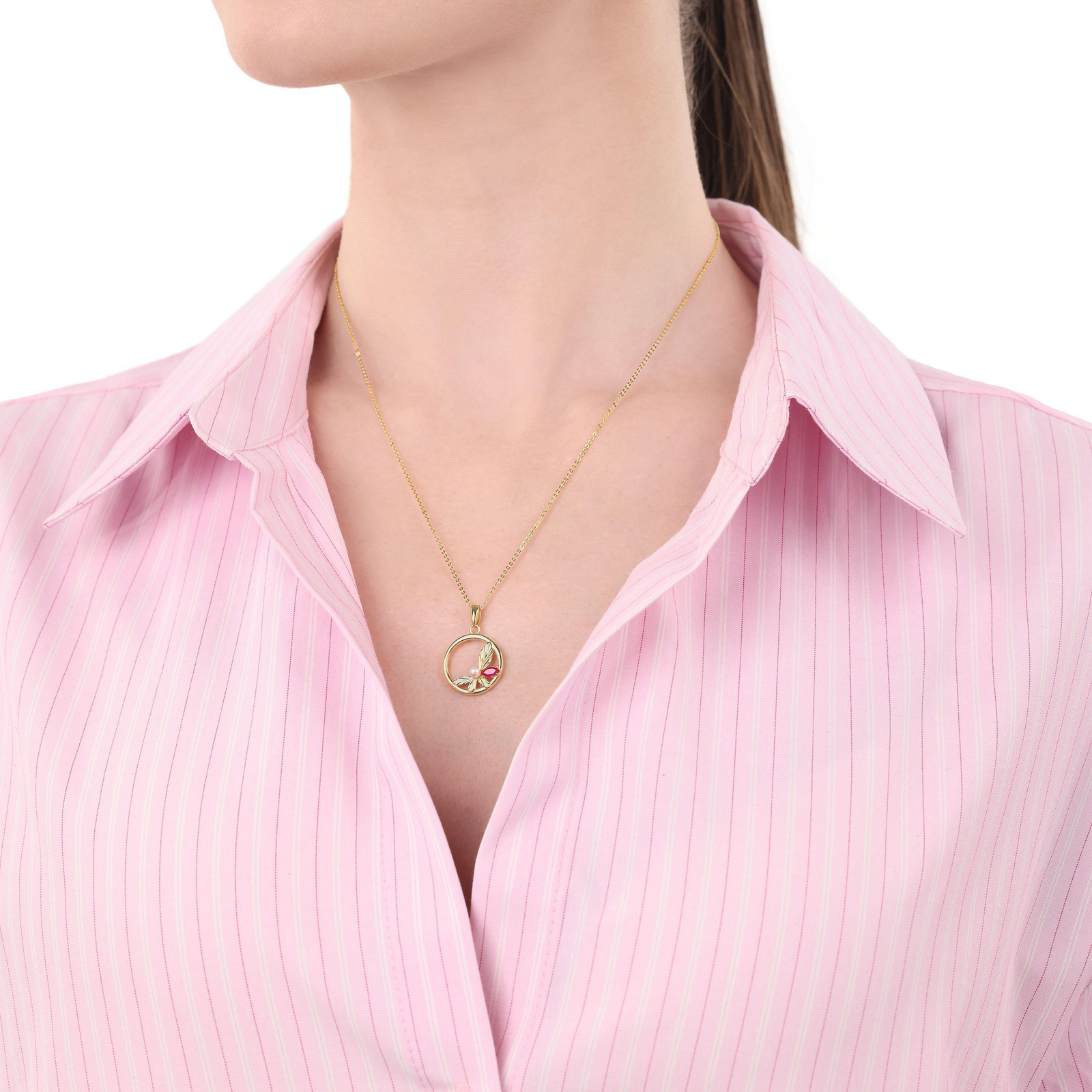 Amor Yellow Gold Coloured Pearl & Cubic Zirconia Pendant Necklace