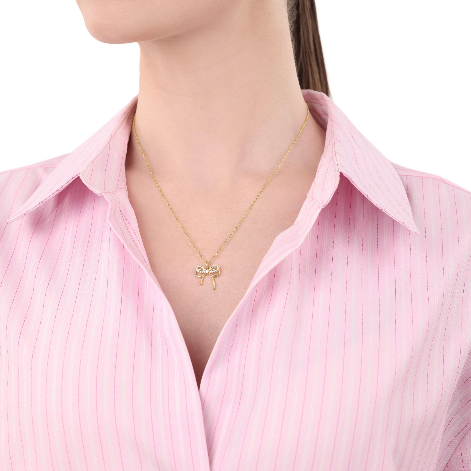 Amor Yellow Gold Coloured Cubic Zirconia Bow Pendant Necklace Amor Yellow Gold Coloured Cubic Zirconia Bow Pendant Necklace