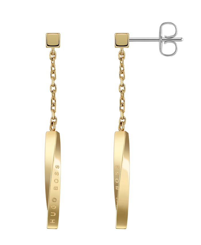 BOSS Signature Yellow Gold Coloured Drop Earrings