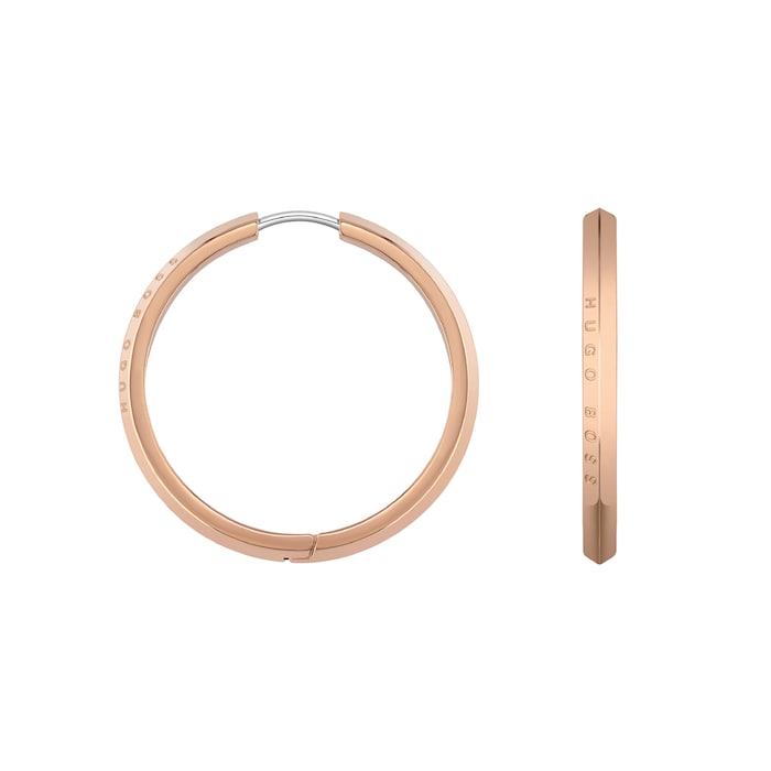 BOSS Insignia Rose Gold Coloured Hoop Earrings