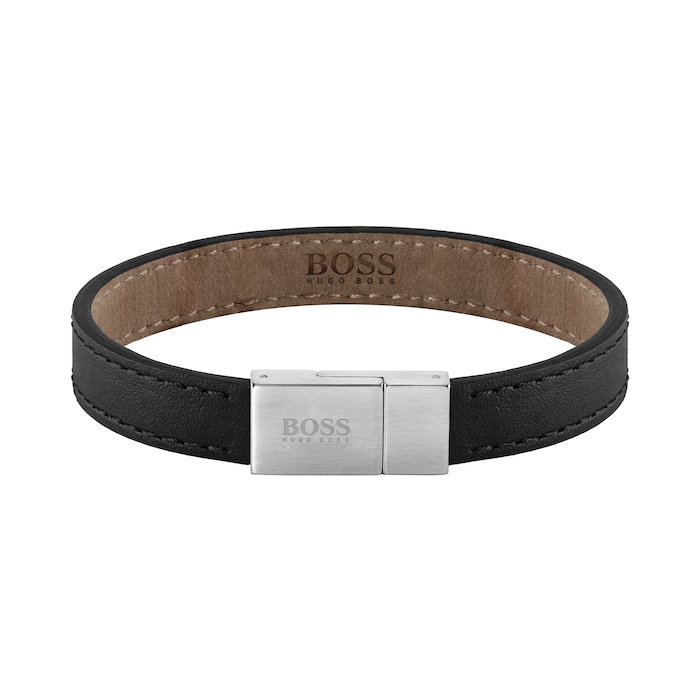 BOSS Leather Essentials Black Stainless Steel Bracelet