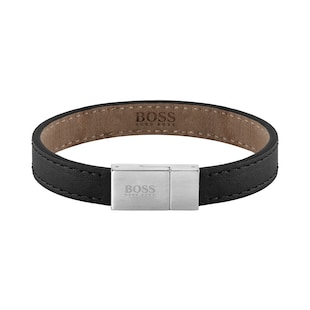 BOSS Leather Essentials Black Stainless Steel Bracelet