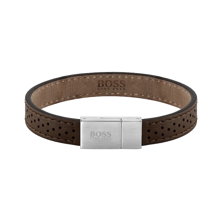 BOSS Leather Essentials Brown Stainless Steel Bracelet