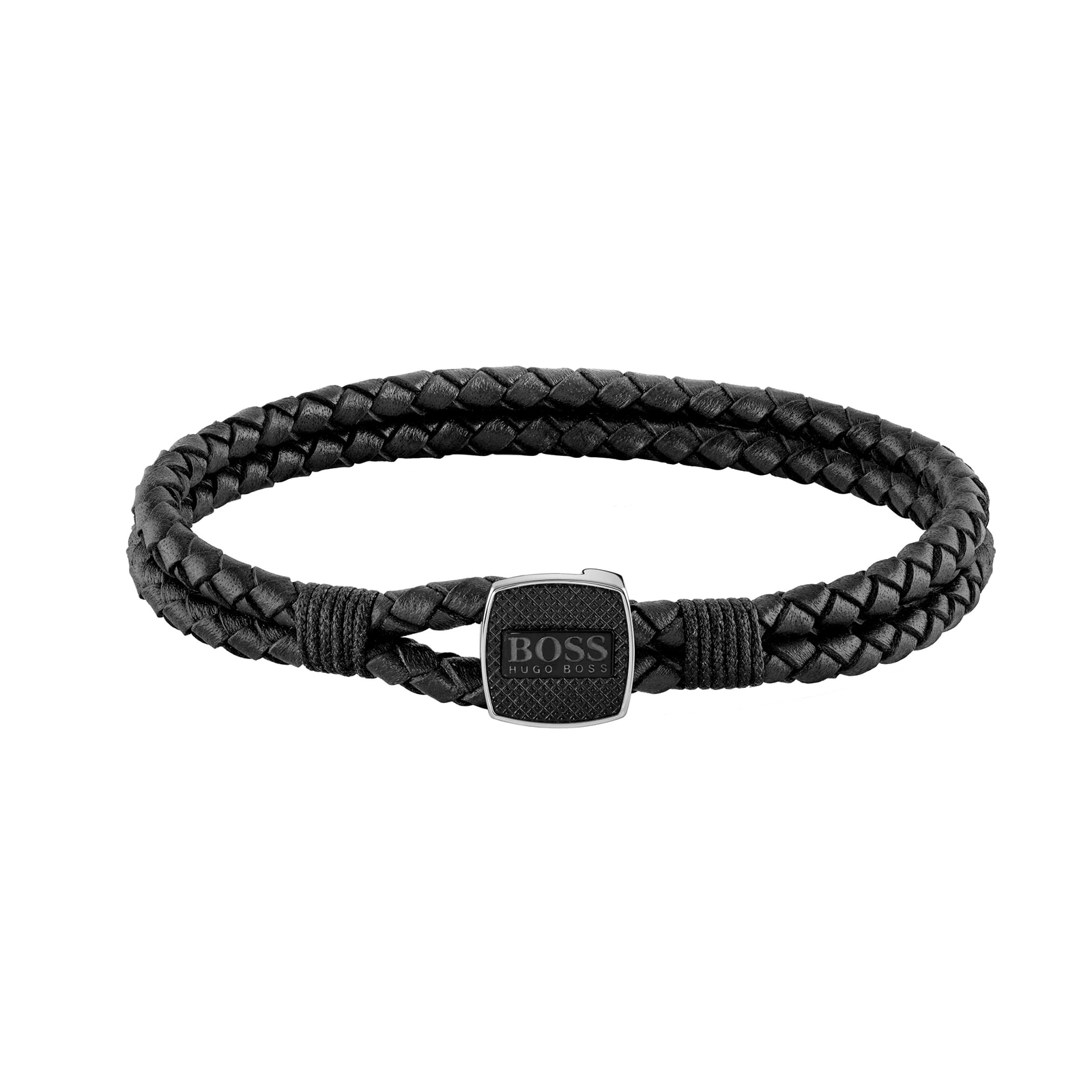 Seal Black Leather Stainless Steel Bracelet
