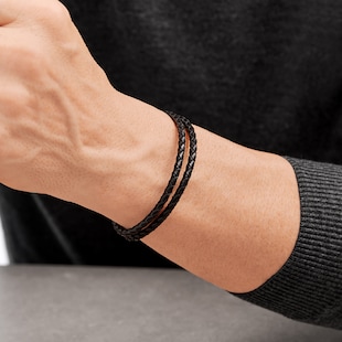 BOSS Gents BOSS Seal Black Leather & Stainless Steel Braided Bracelet