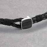 BOSS Seal Black Leather Stainless Steel Bracelet