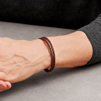 BOSS Gents BOSS Seal Brown Leather Braided Bracelet