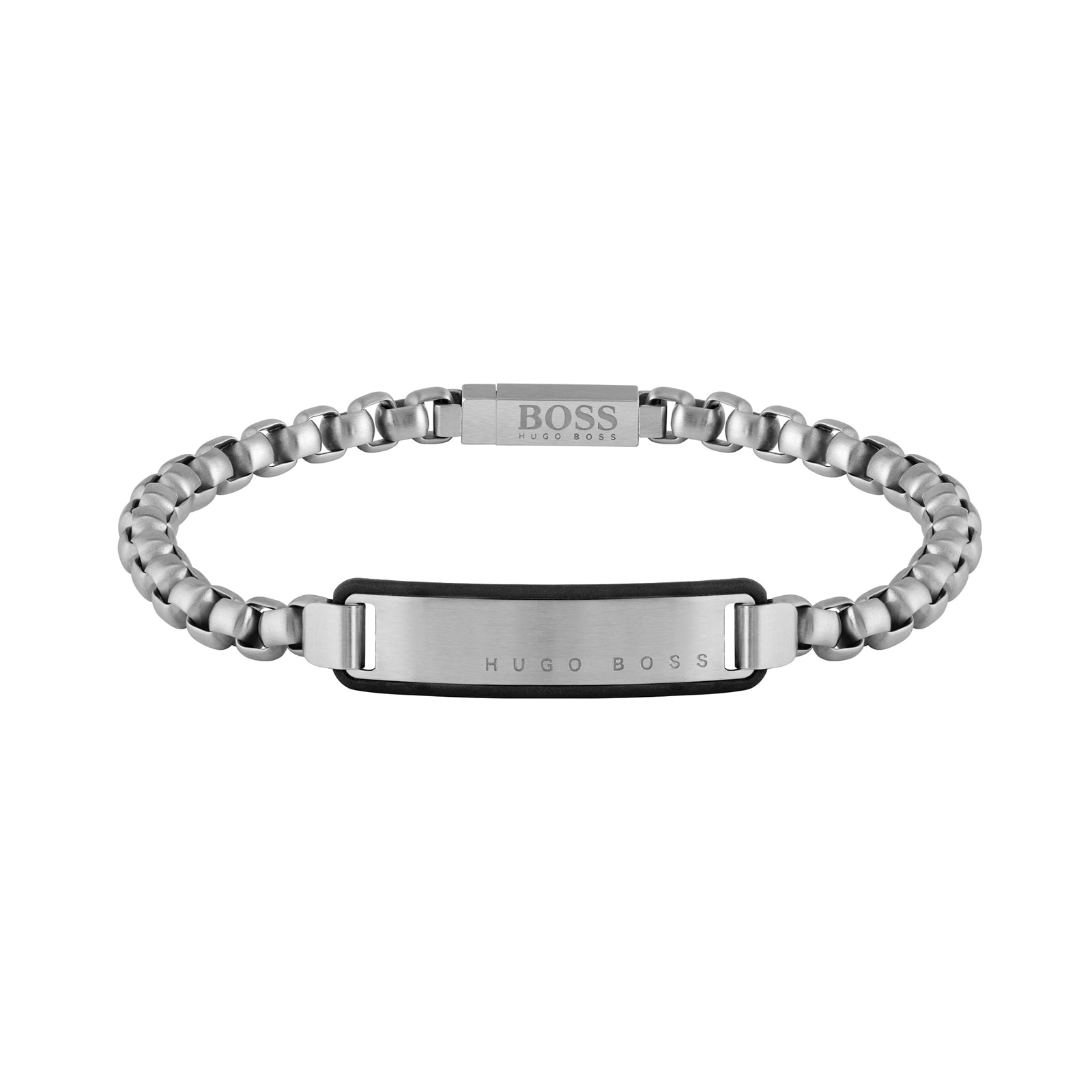 BOSS ID Stainless Steel & Black Silicone Bracelet