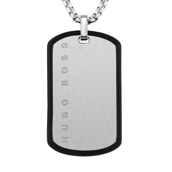 BOSS ID Stainless Steel & Black Silicone Necklace