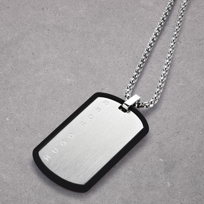 BOSS ID Stainless Steel & Black Silicone Necklace