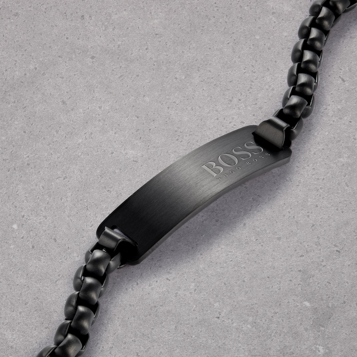 BOSS ID Black Plated Stainless Steel Bracelet