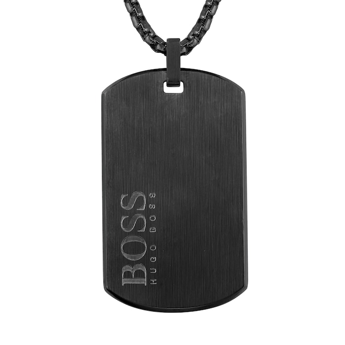 BOSS ID Black Plated Stainless Steel Necklace