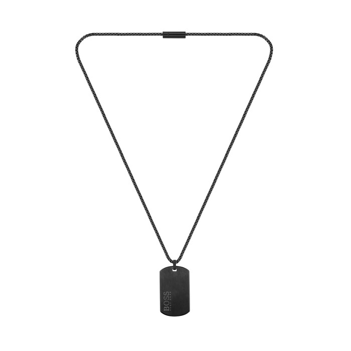 BOSS ID Black Plated Stainless Steel Necklace